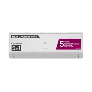 Godrej 1.5 Ton 3 Star| New Star Rated| Inverter Split AC | 5-in-1 Convertible Cooling | 5 Year Comprehensive Warranty| AI Powered| Heavy Duty Cooling at 52°C| (AC 1.5T EC HIC 18Q3TH WA)
