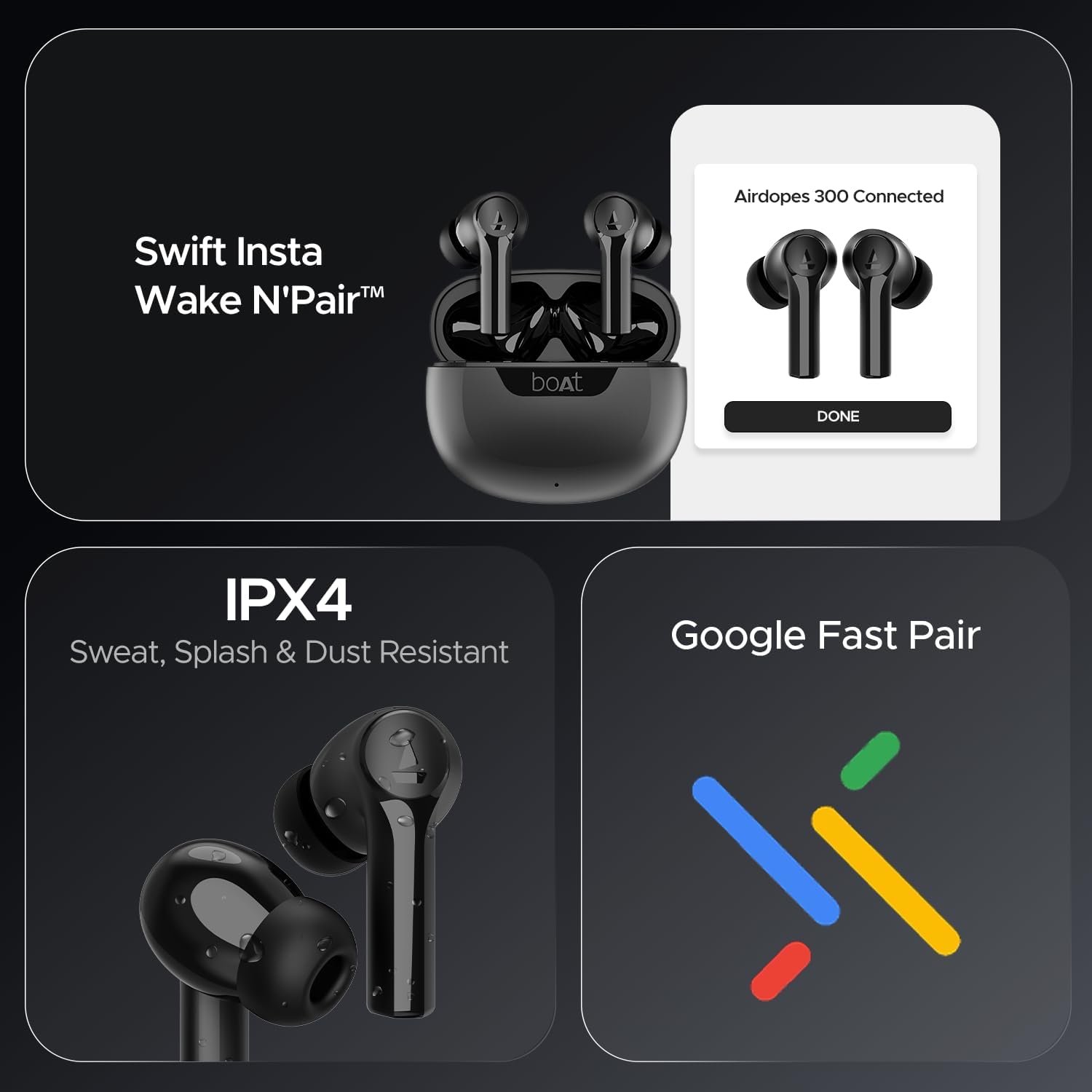 boAt Airdopes 300 Wireless Earbuds Gunmetal Black