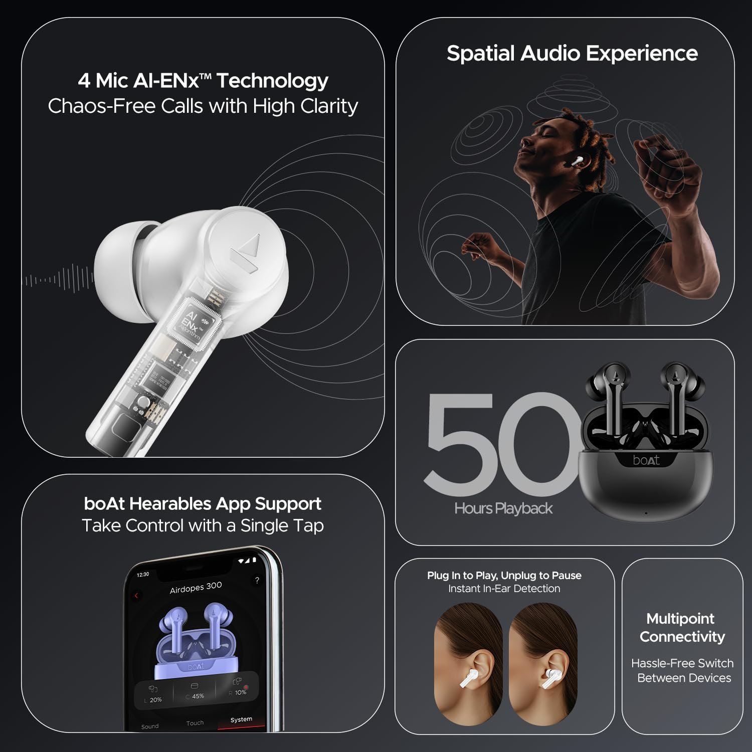 boAt Airdopes 300 Wireless Earbuds Gunmetal Black