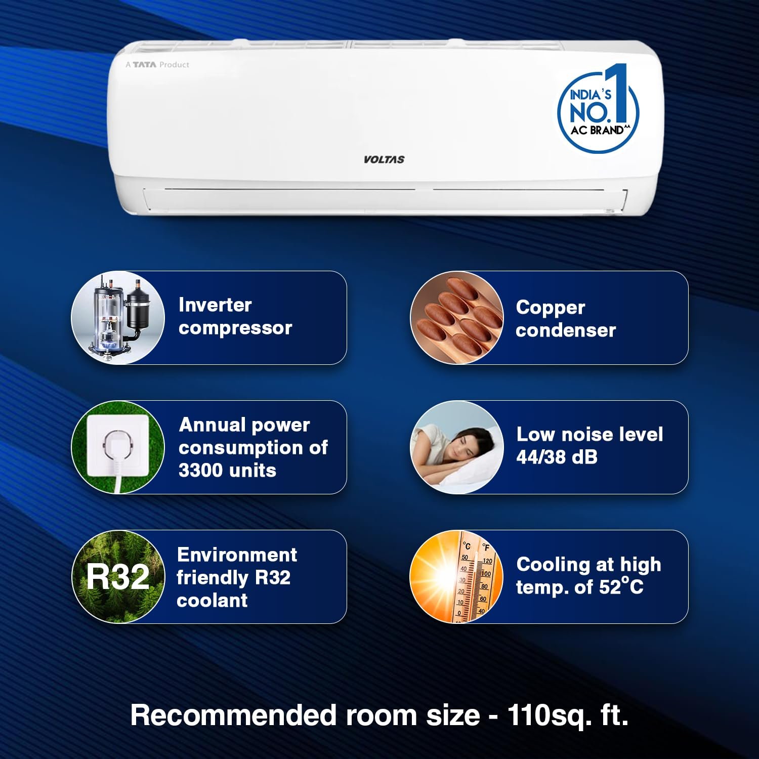Voltas 1 Ton 3 Star, Inverter Split AC (Copper, LED Display, Anti-dust Filter, 123V Vectra Elegant, White) - Image 8