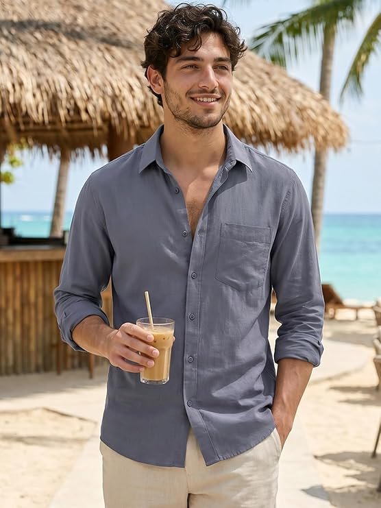 Bewakoof Men's Solid Linen Blend Shirt