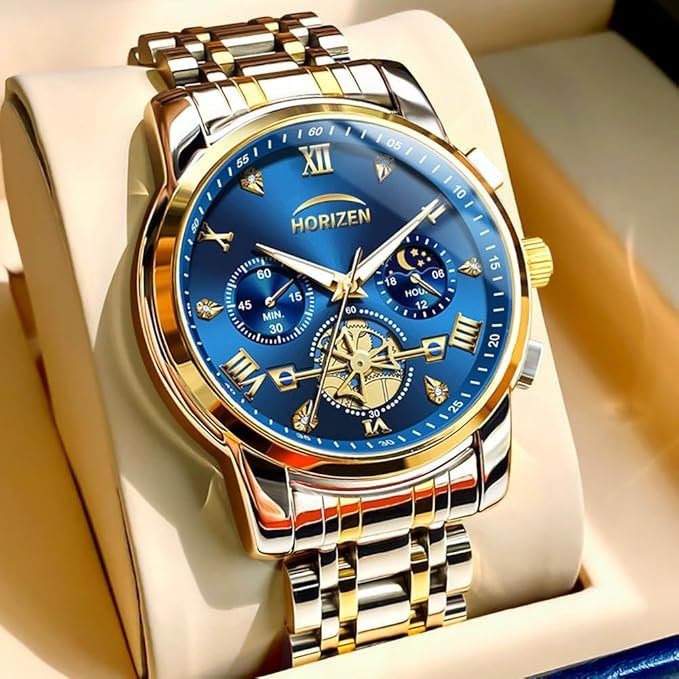 Horizen stainless steel watch for men blue dial