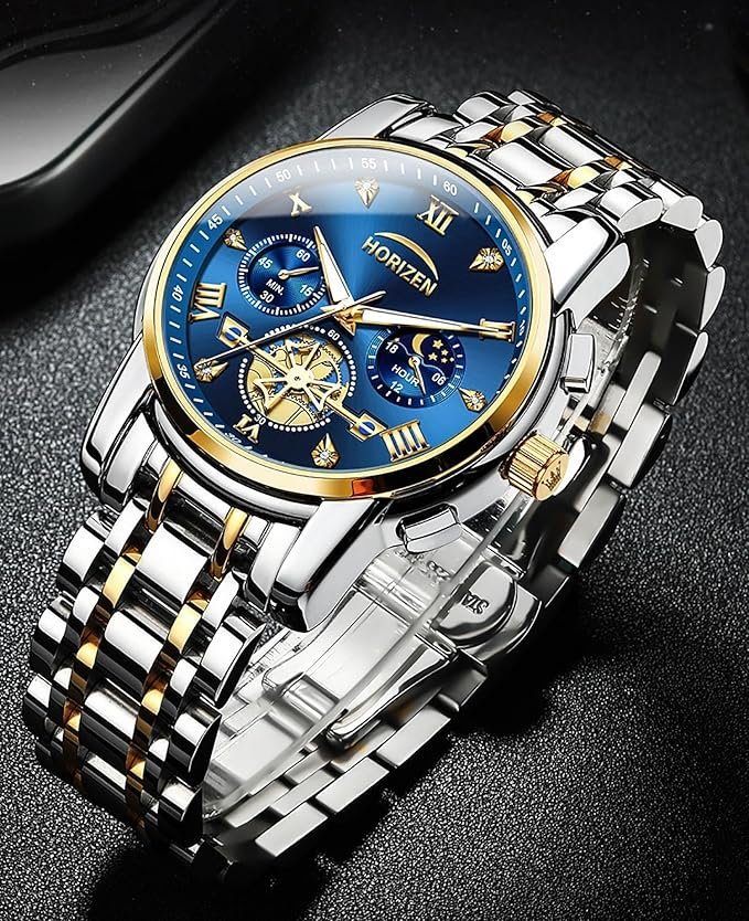 HORIZEN Stainless Steel Chronograph Luxury Analogue Watch for Men (Blue Dial) - Image 6